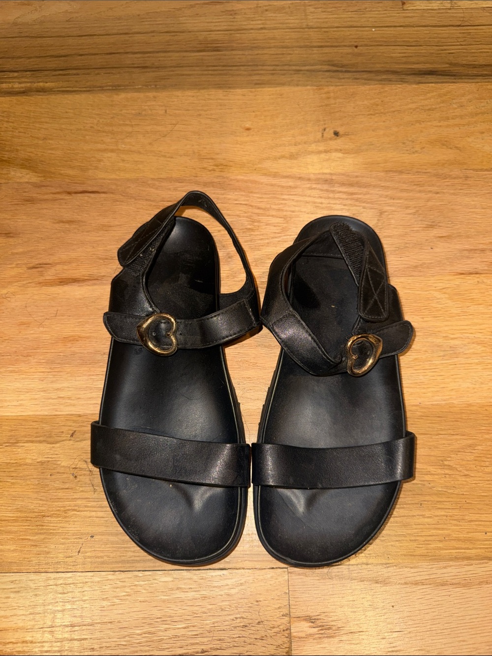 Black Strappy Sandals with Heart Buckles